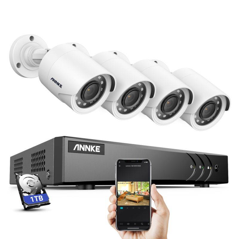 ANNKE 8 Channel CCTV Security Camera System 3MP 5-in-1 DVR with 4&times;1080P HD Weatherproof Cameras, Motion Alert, Remote Access