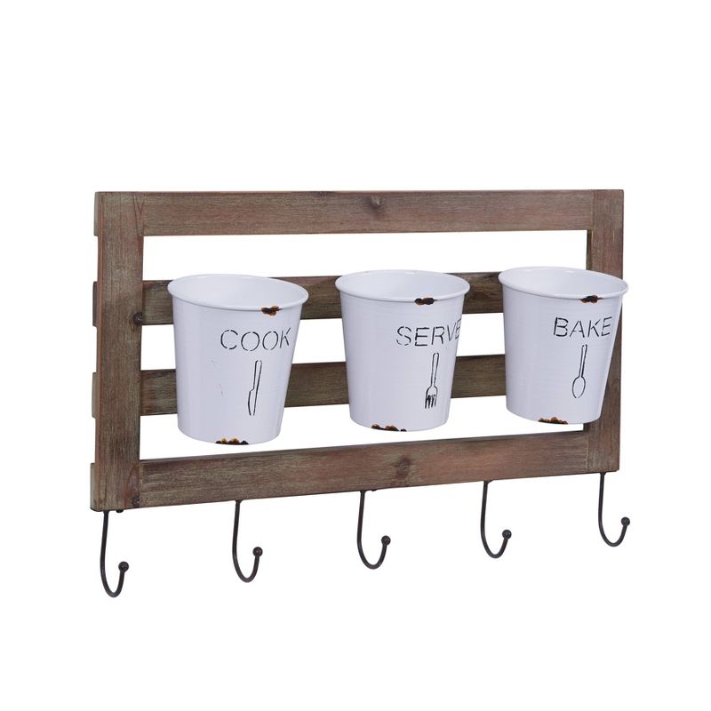 Hanging Storage Utensil with Hooks and Distressed Wood White - Danya B.