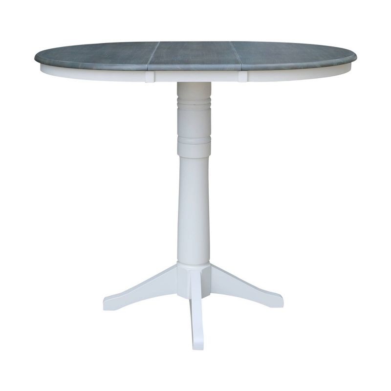 36" Bar Height Morse Round Top Pedestal Drop Leaf Dining Table White/Heather Gray - International Concepts