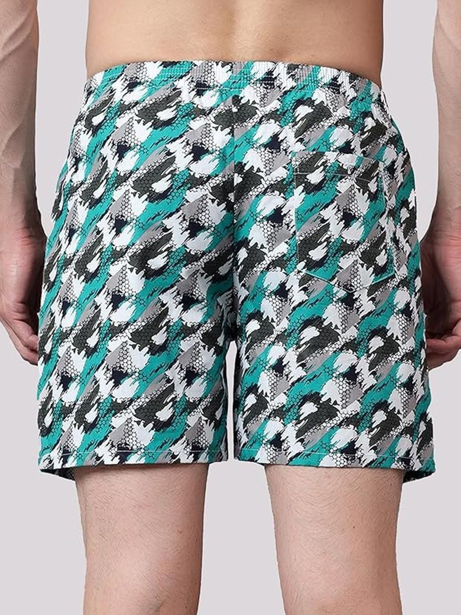 Freecultr Mesh Aqua Cotton Regular Fit Printed Lounge Shorts
