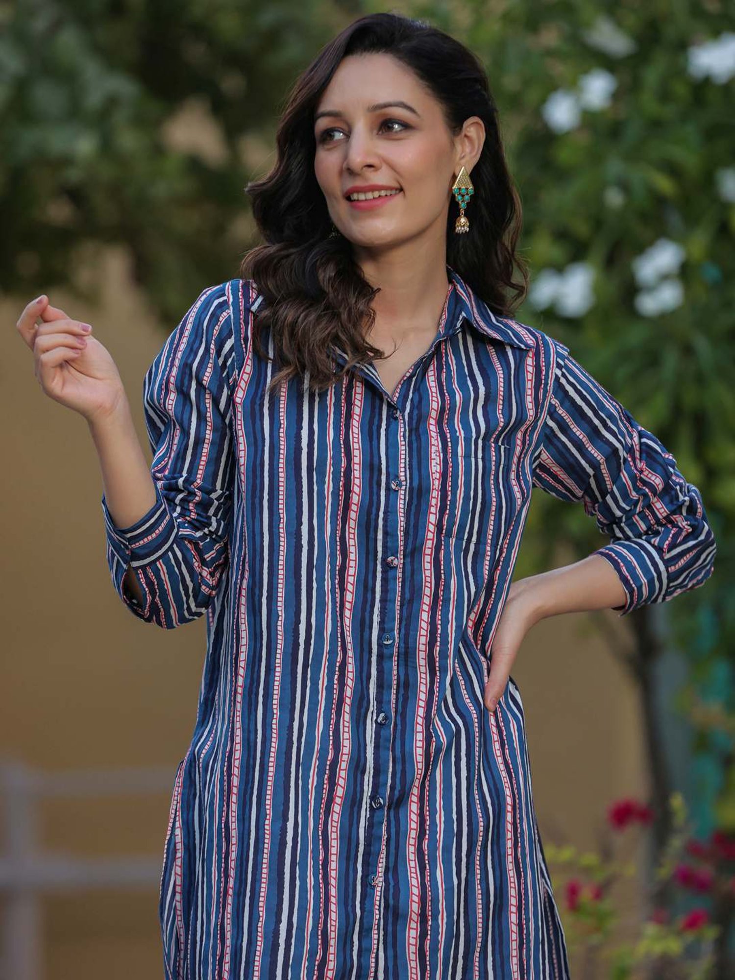 Rain and Rainbow Blue Cotton Striped Shirt