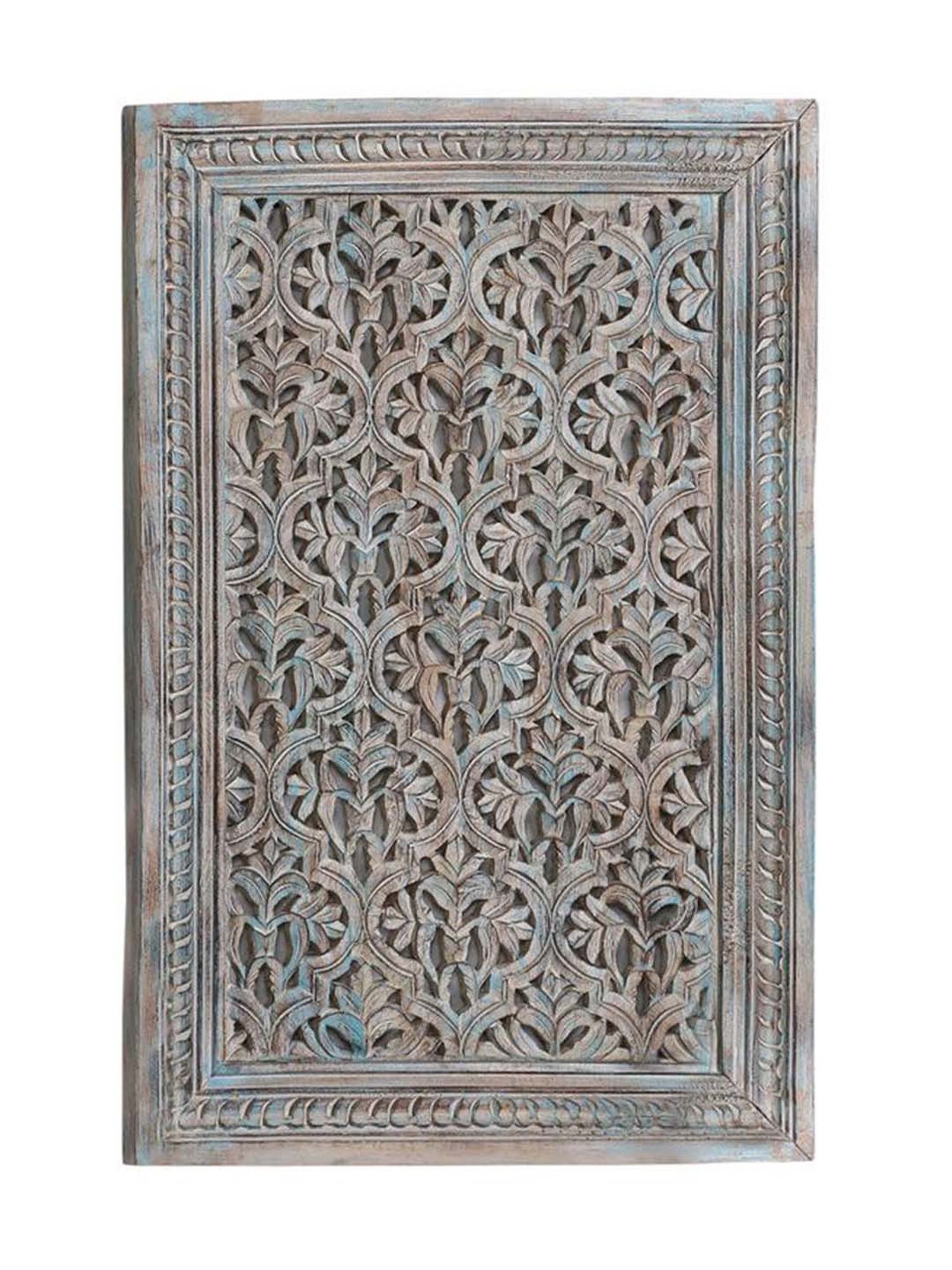 Artisans Rose Filigree Blue & Ivory Wooden Wall Art - Set of 1