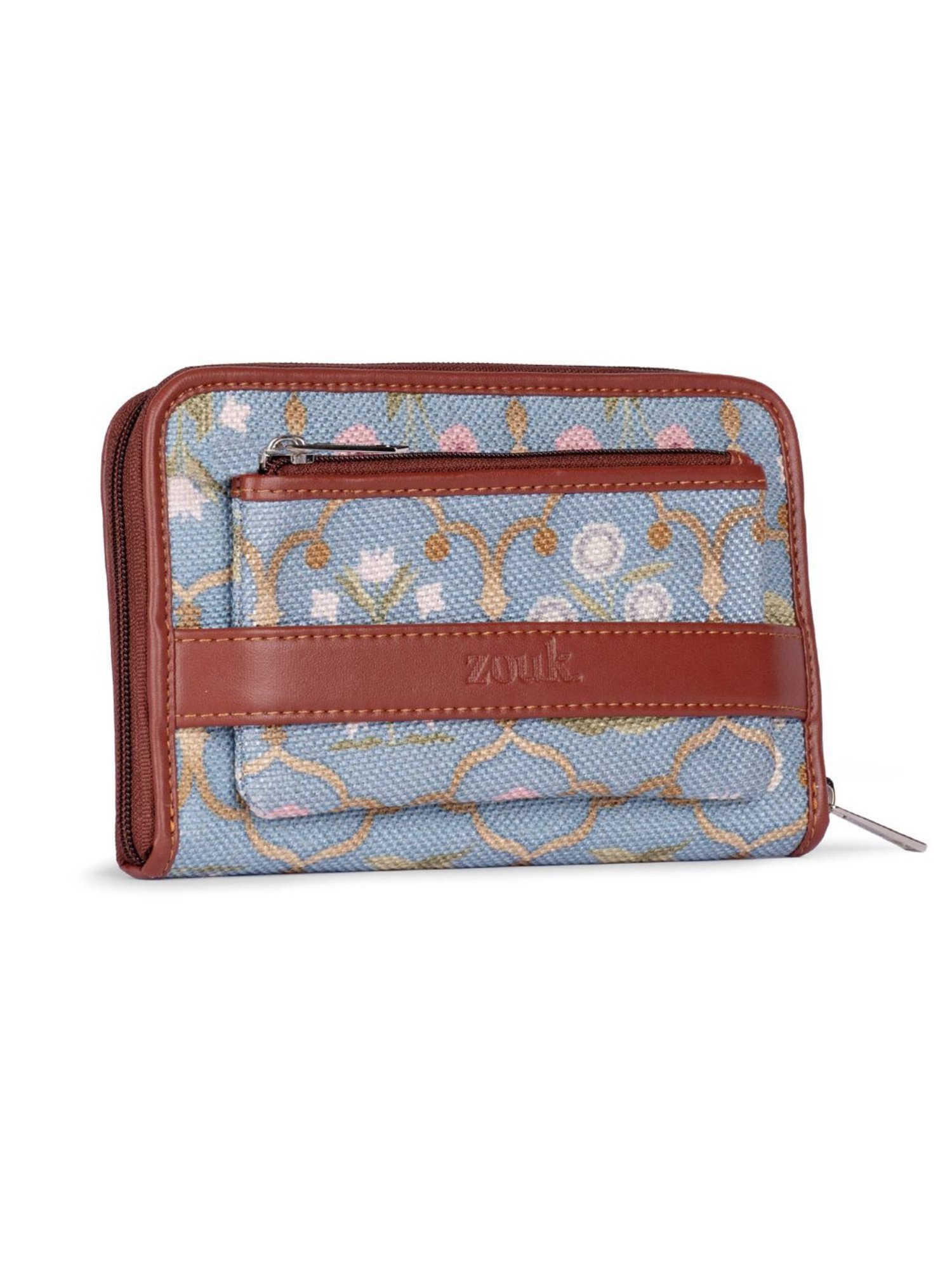 ZOUK Jaipur Fresco Powder Blue Printed Small Zip Around Wallet for Women