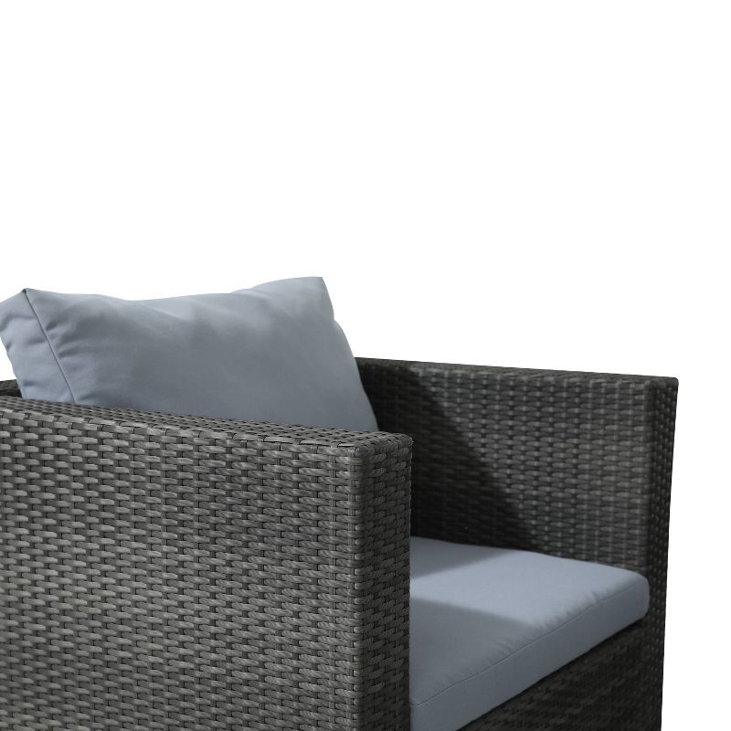 5pc Wicker Rattan Sofa Set with Gray Cushions - Accent Furniture