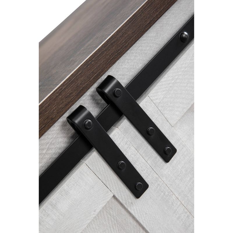 54" Sliding Doors TV Stand For TVs up to 60" with Electric Fireplace Saw Cut Off White - Home Essentials