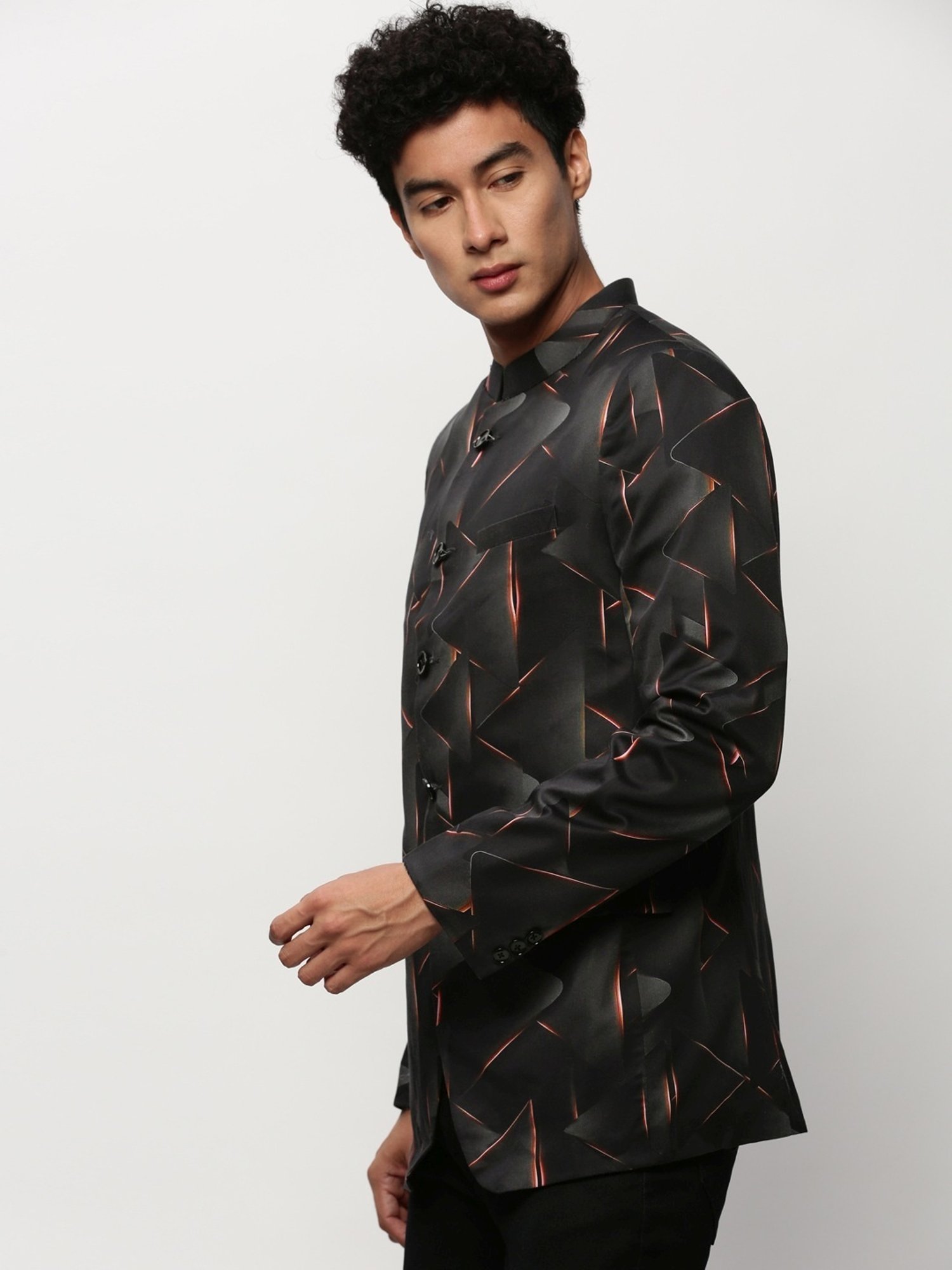 SHOWOFF Black Slim Fit Printed Blazer