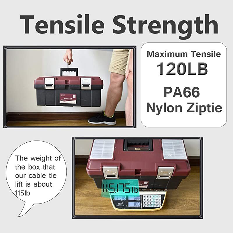 Ties Heavy Duty 12 Inch Actual 118 Inch Cable Ties Black Tie 200 Packs Wire Ties 120LB Tensile Strength UV Resistant PA66 Nylon ties 03 inch Wide and 006 Inch Thick