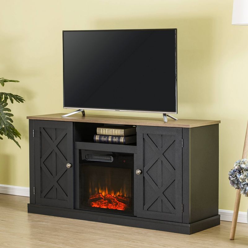 54" TV Stand For TVs up to 60" with Electric Fireplace Charcoal - Home Essentials