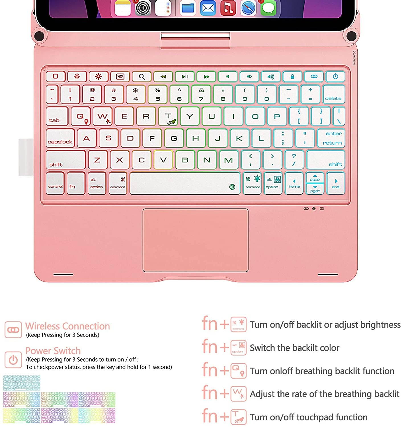 iPad Air 4th Generation Case with Keyboard (10.9 inch 2020) iPad Pro 11 Case 2020 with Keyboard- 7 Color Backlight- 360&deg Rotatable- Touchpad Keyboard Case for iPad Air 4 Gen/iPad Pro 11(Rose Gold)