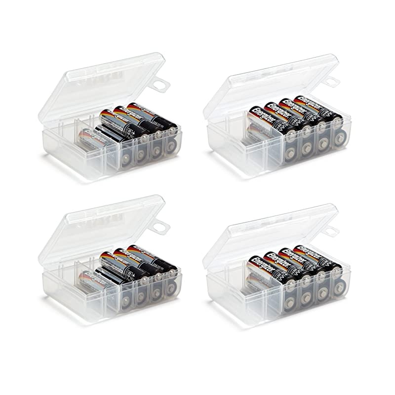 Set of 4 - Two AA and Two AAA Battery Storage Box, Battery Storage Case, Battery Holder Clear