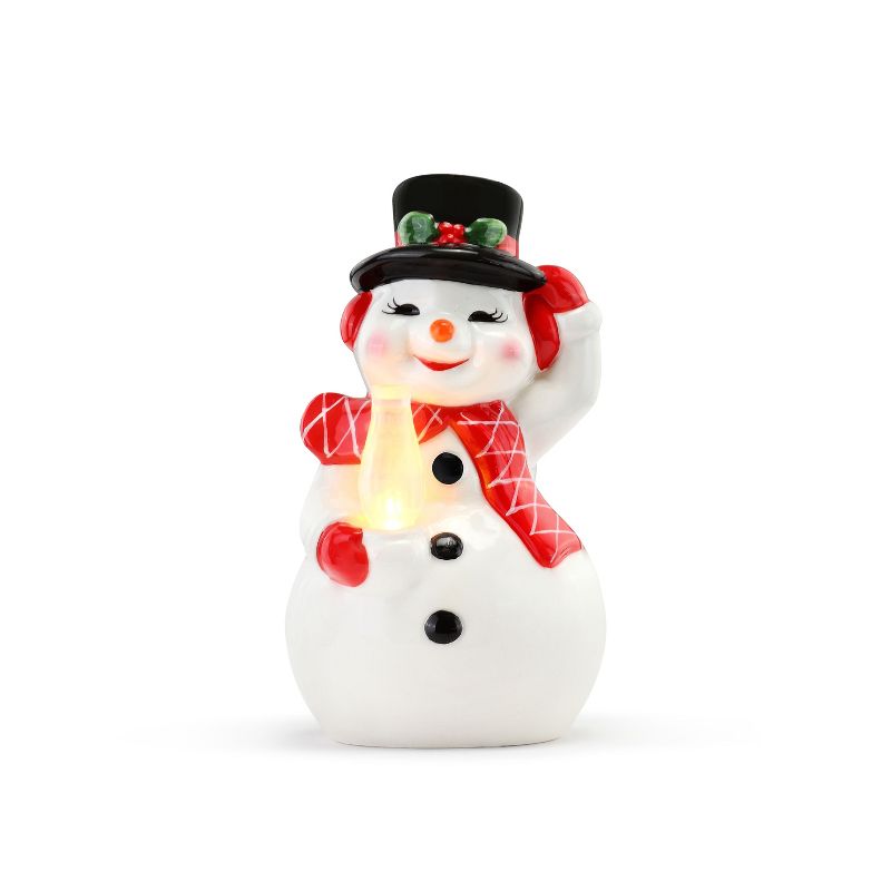 Mr. Christmas LED Lit Ceramic Nostalgic Snowman Figurine Christmas Decoration -5"