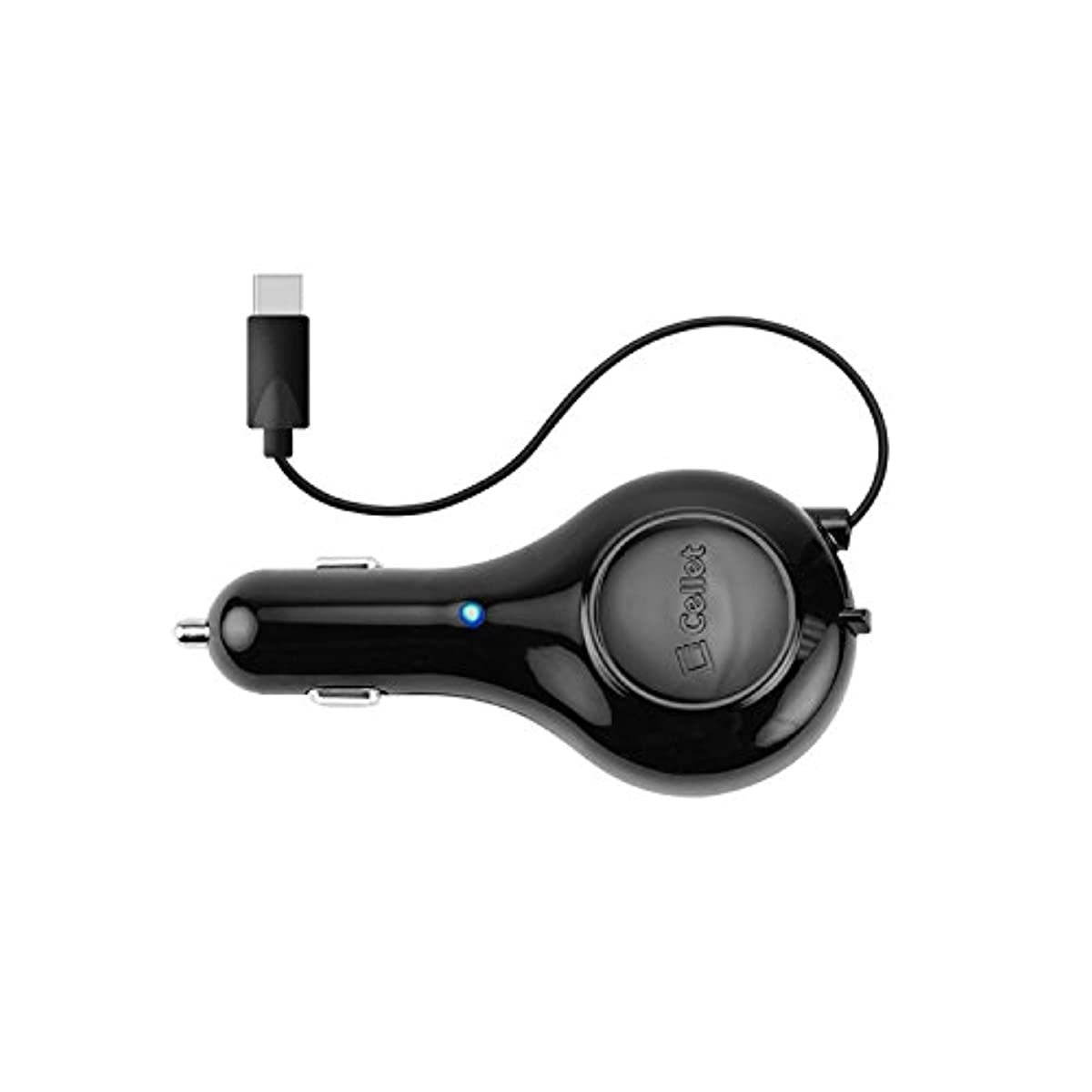 Cellet Type-C (USB-C) Compact Retractable car charger for Samsung Note 10 9 8 Galaxy A50 S10 S10+ S10e S9+ S9 S8 S8Plus S8 Active LG Q7+ Stylo 4 Q Stylus V35 V30 ThinQ G6 G5 (15Watt/3Amp Fast Charger)