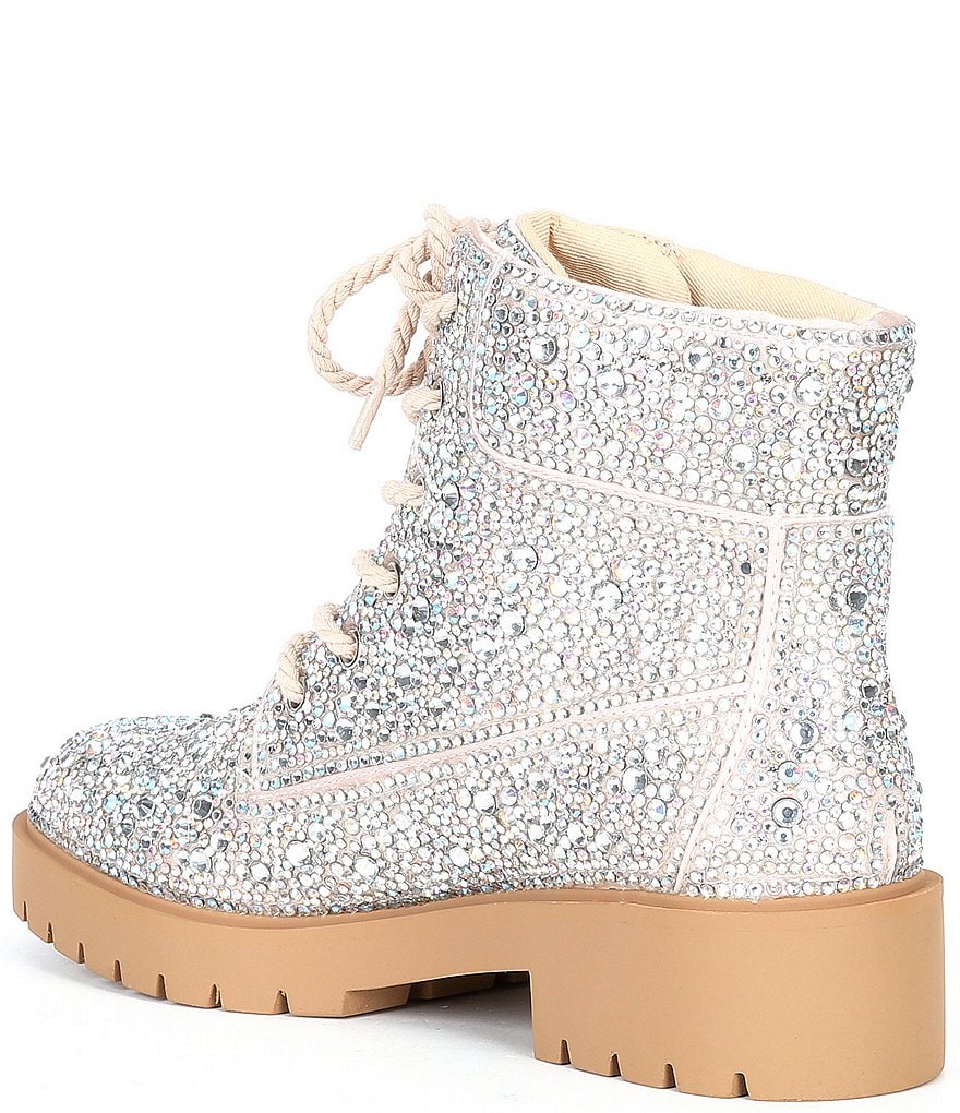 Blue by Betsey Johnson Hudson Rhinestone Lace-Up Combat Booties