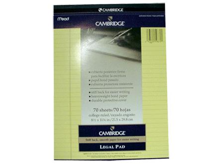 Mead 59870 Legal Pad 70 Sheets - 20 lb Basis Weight - Letter 8.50" x 11" - 1Each