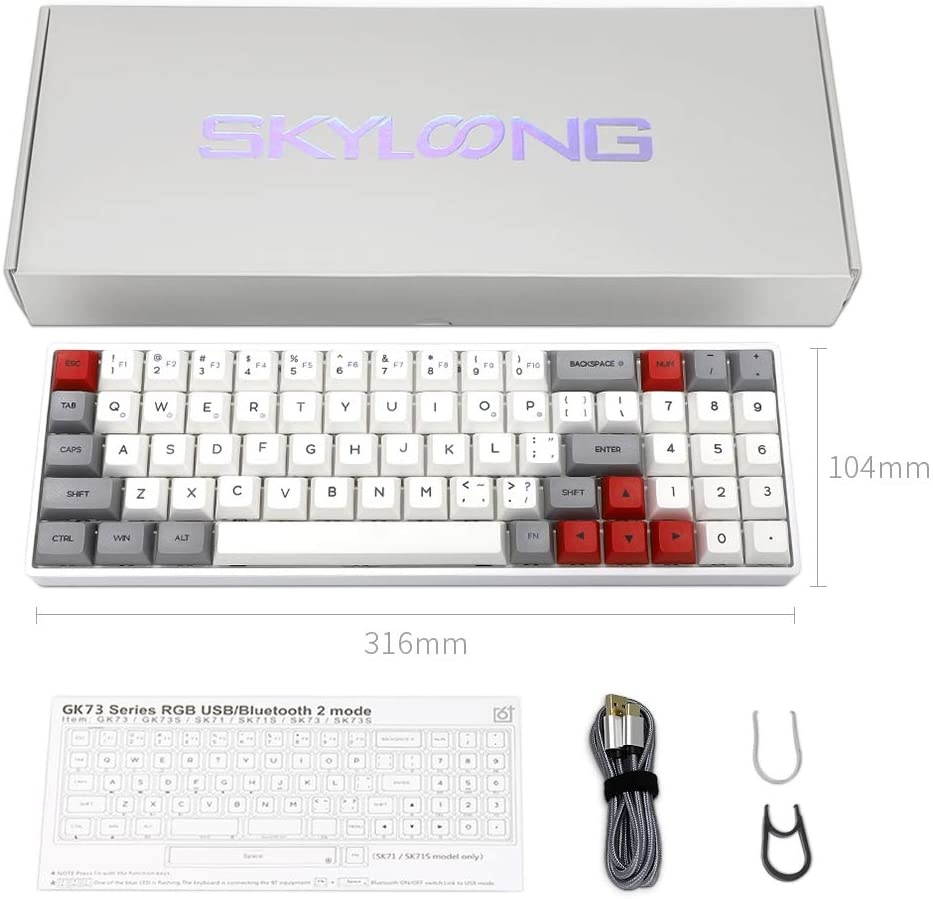 Epomaker SK71S 71-Keys Bluetooth5.1 Wireless/Wired Hot Swappable Mechanical Keyboard with RGB Backlit PBT GSA Keycaps for Win/Mac/Gaming (Gateron Optical Blue, Grey)