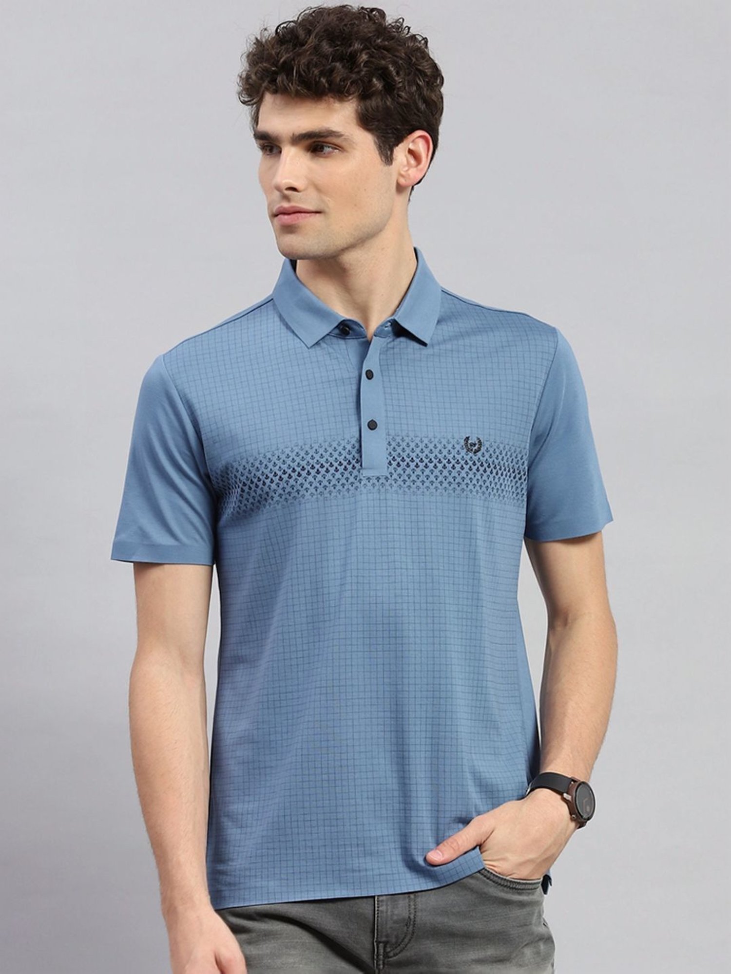 Monte Carlo Blue Regular Fit Printed Polo T-Shirt