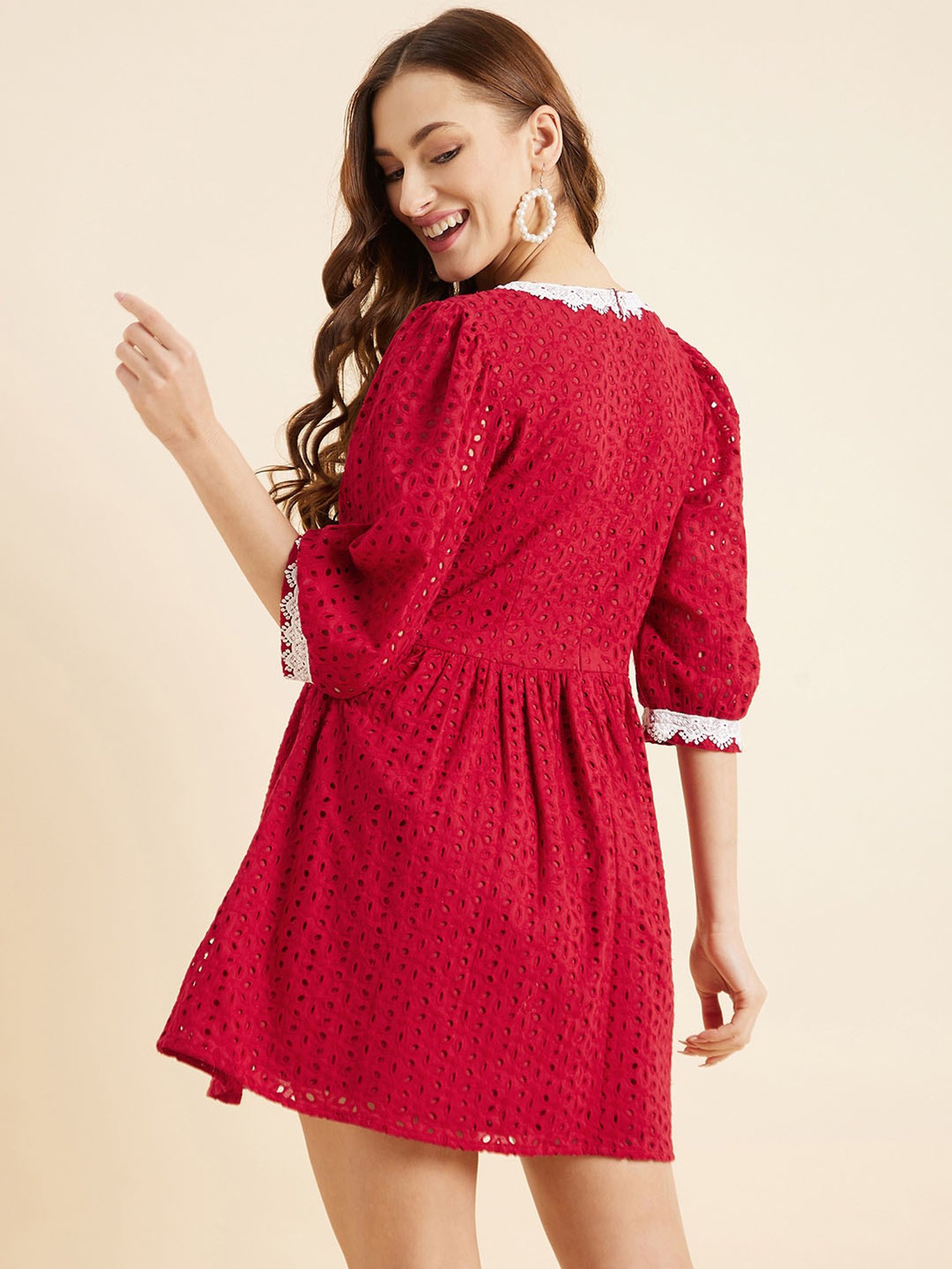 PANIT Maroon Cotton Embroidered Ethnic Dress