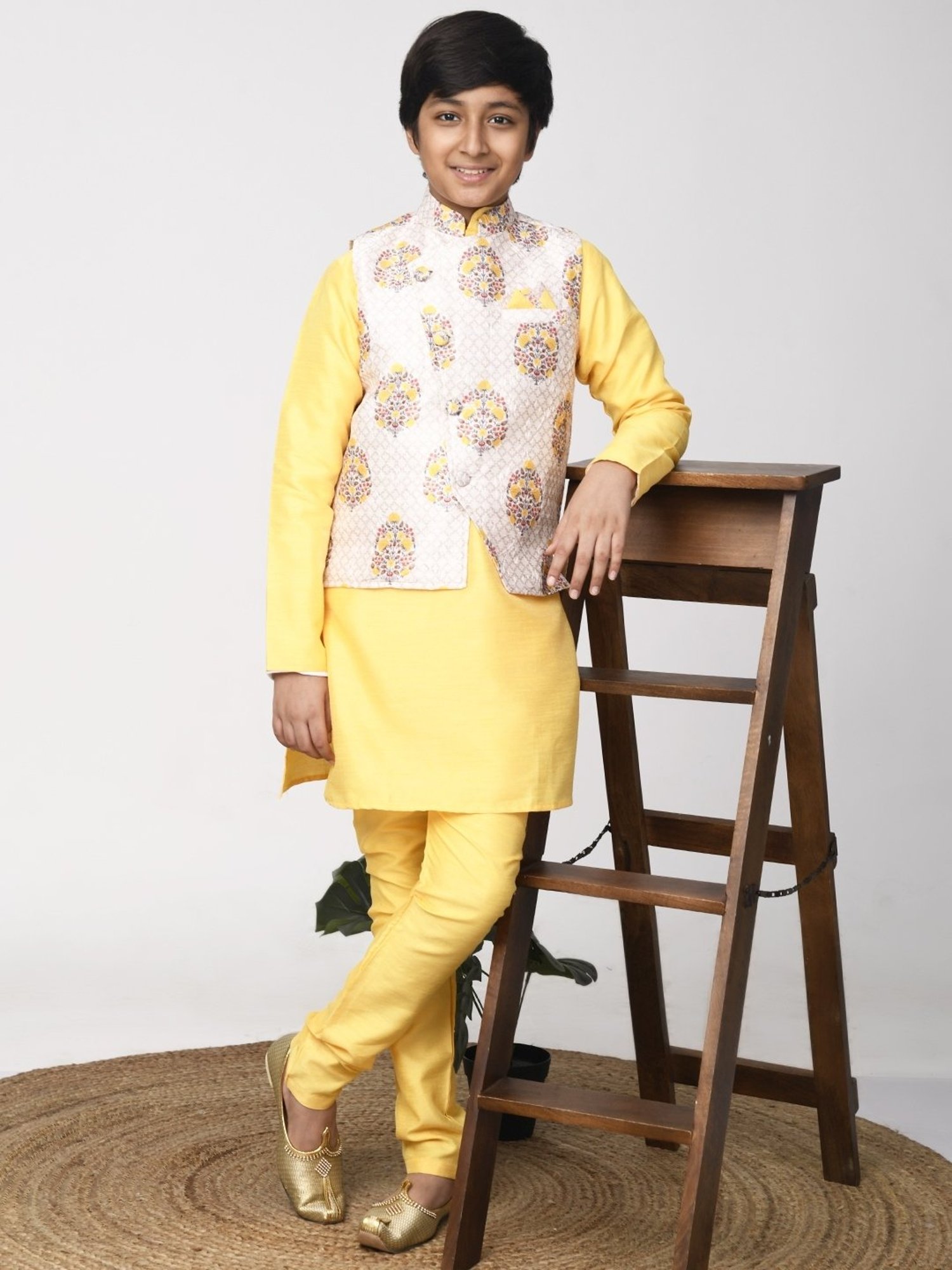 Lilpicks Kids Yellow Printed Full Sleeves Kurta Set