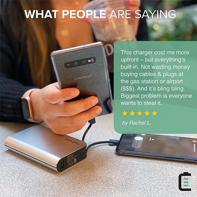 Portable Charger for iPhone Built in Cable Power Bank Fast Charging Hub 6700mAh Lightning, Micro USB, Wall Plug USB Battery Pack External Cell Phone Backup for Apple, Android, 36 Hrs Power