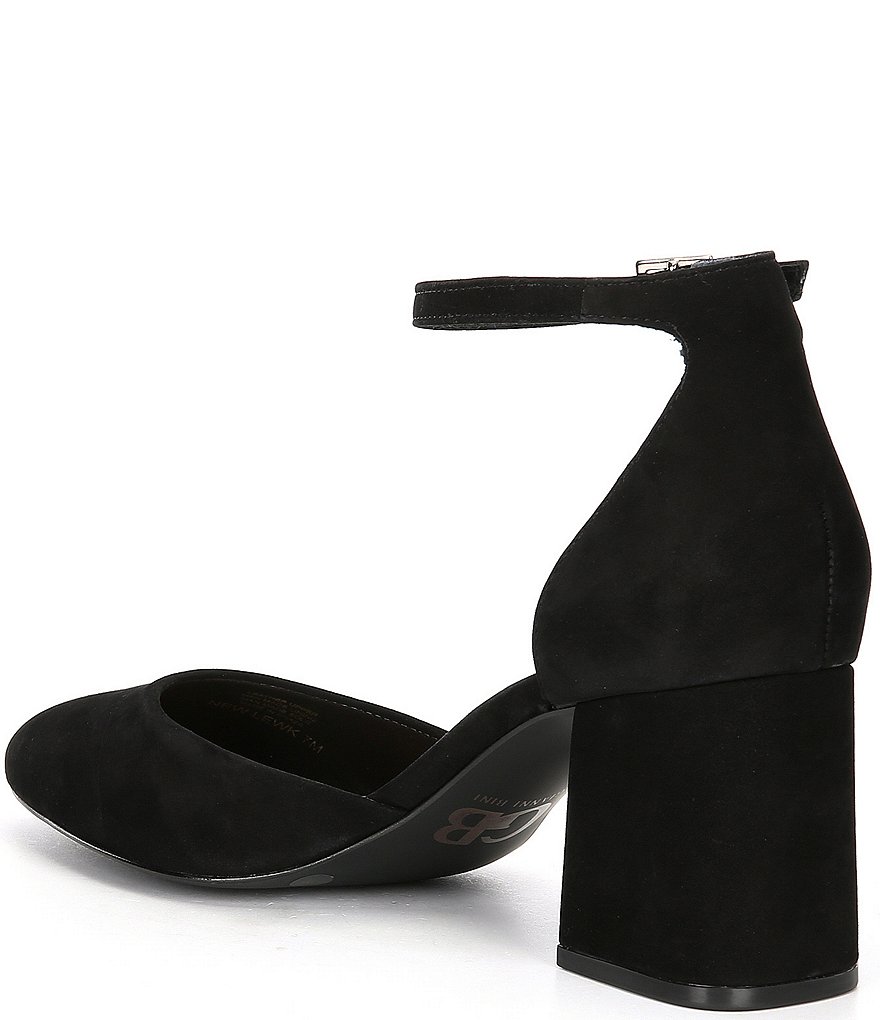 GB New-Lewk Suede Ankle Strap Block Heel Pumps