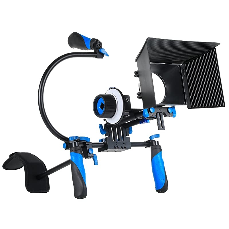 DSLR Rig Movie Kit Shoulder Mount Rig with Follow Focus and Matte Box and Top Handle for All DSLR Cameras and Video Camcorders