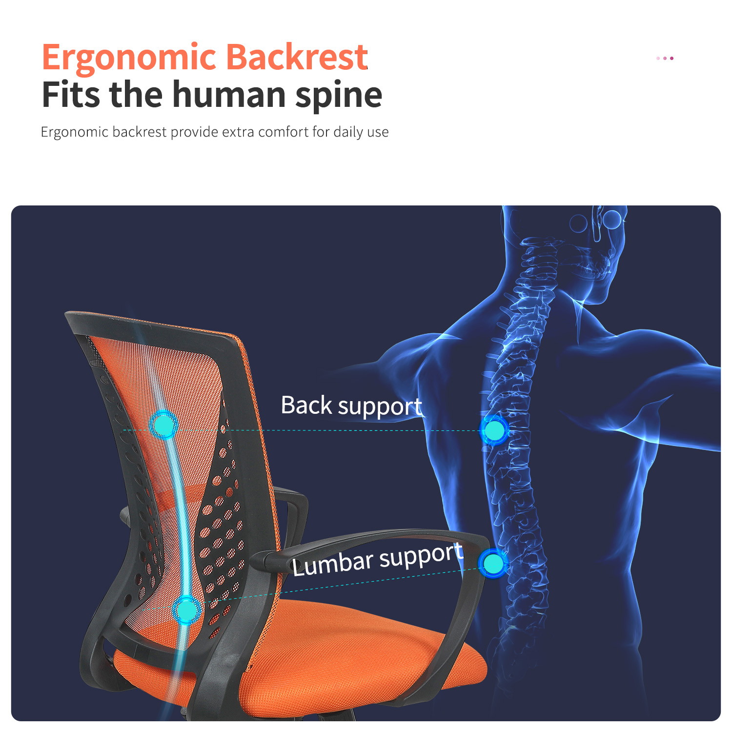 Mesh Office Chair Desk Chair Computer Chair with Lumbar Support Armrest Rolling Swivel Adjustable Ergonomic Task Chair for Adults(Orange)