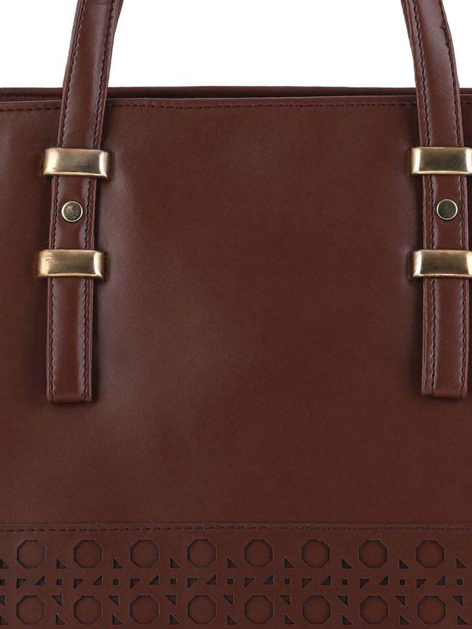 Toteteca Brown Cut Work Medium Tote Handbag