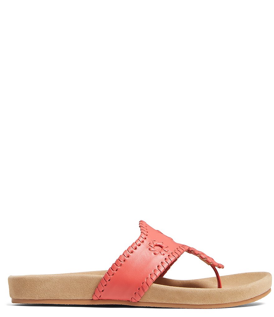 Jack Rogers Jacks Comfort Leather Whipstitch Detail Thong Sandals