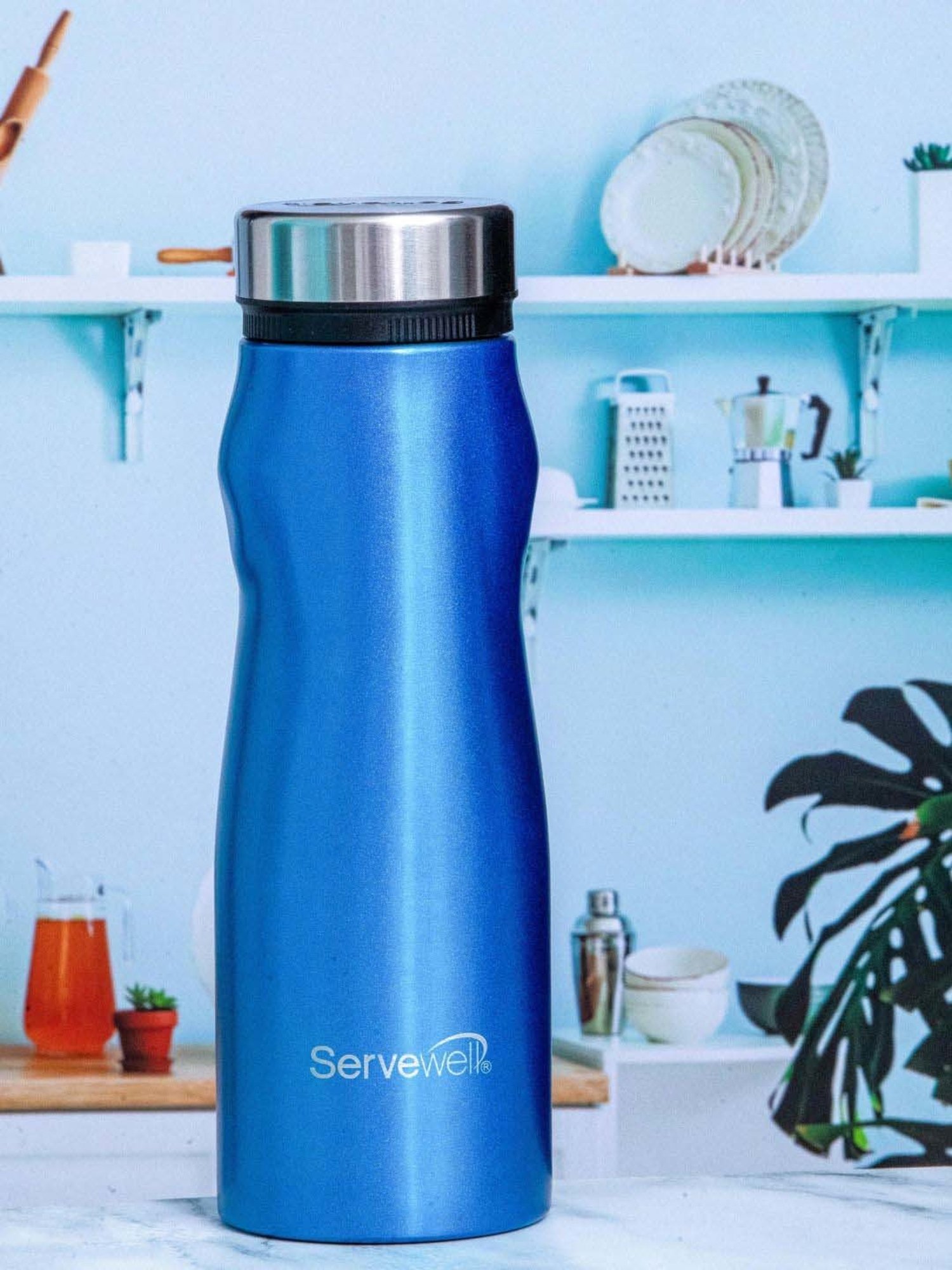 Servewell Striking Blue Steel Congo Single Wall Fridge Bottle (1 L)
