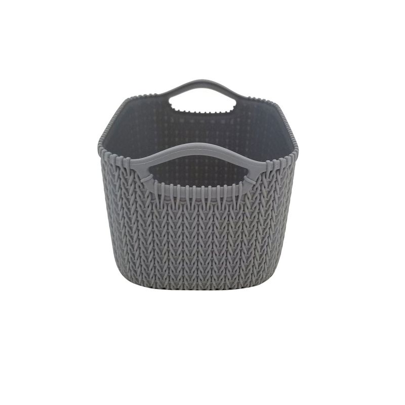 Homz 2211050 9.5 Inch Durable Weave Style Rattan Plastic Gray Versatile Storage Bin Basket Organizer with Handles, Small