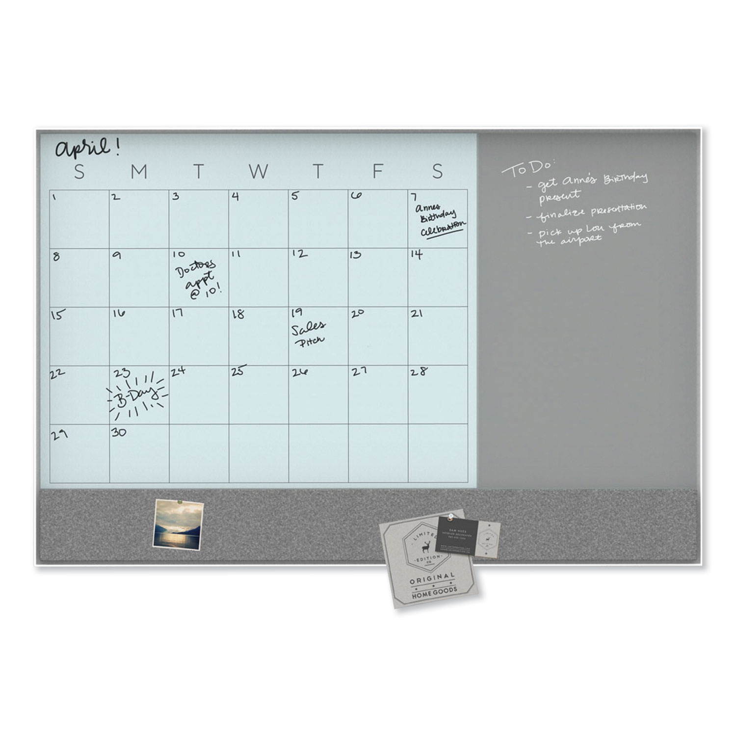 U Brands Dry Erase Combo Board 36 x 24 Month View White Surface & Frame