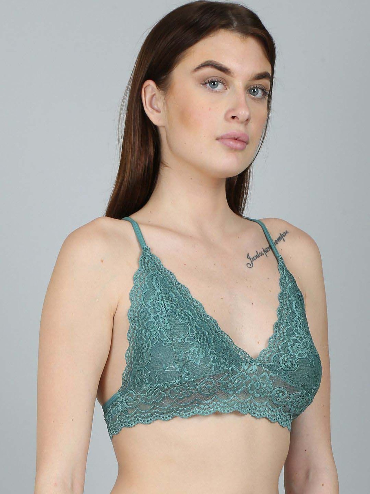 N-Gal Black & Green Lace Work Bralette Bras - Pack Of 2