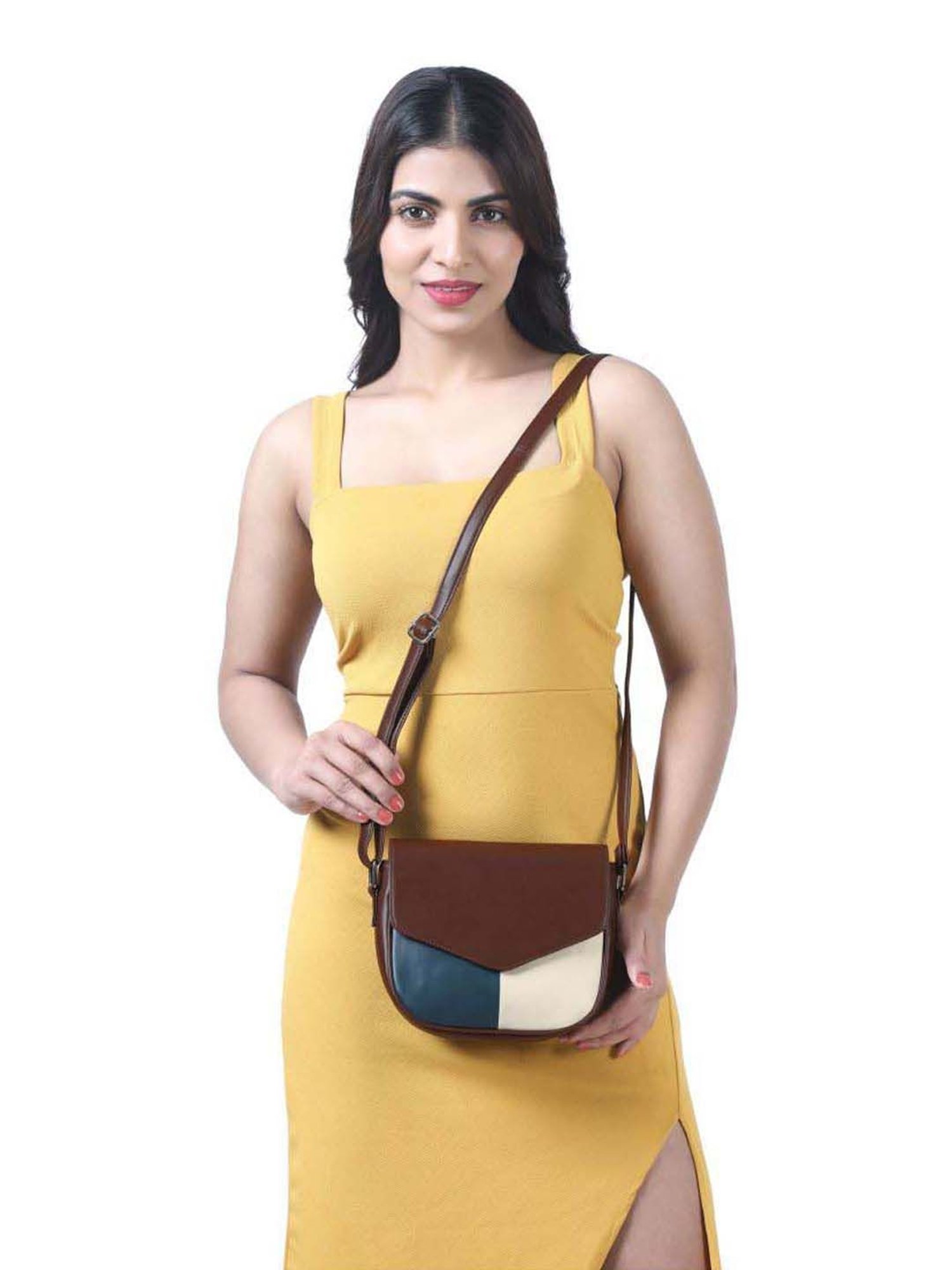 Toteteca Brown Color Block Medium Sling Handbag