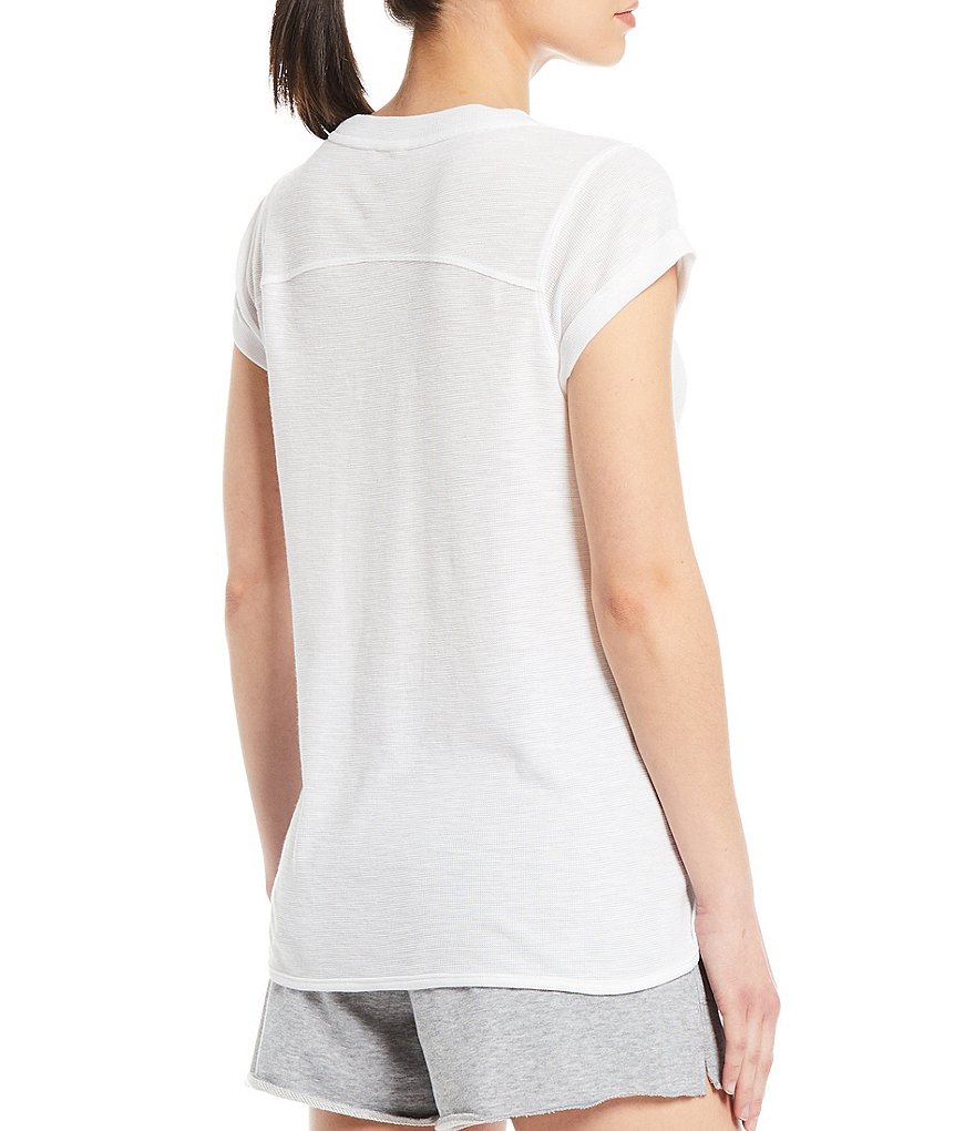 Calvin Klein Performance Tic Tac Toe Roll Cuff Short Sleeve V-Neck Top