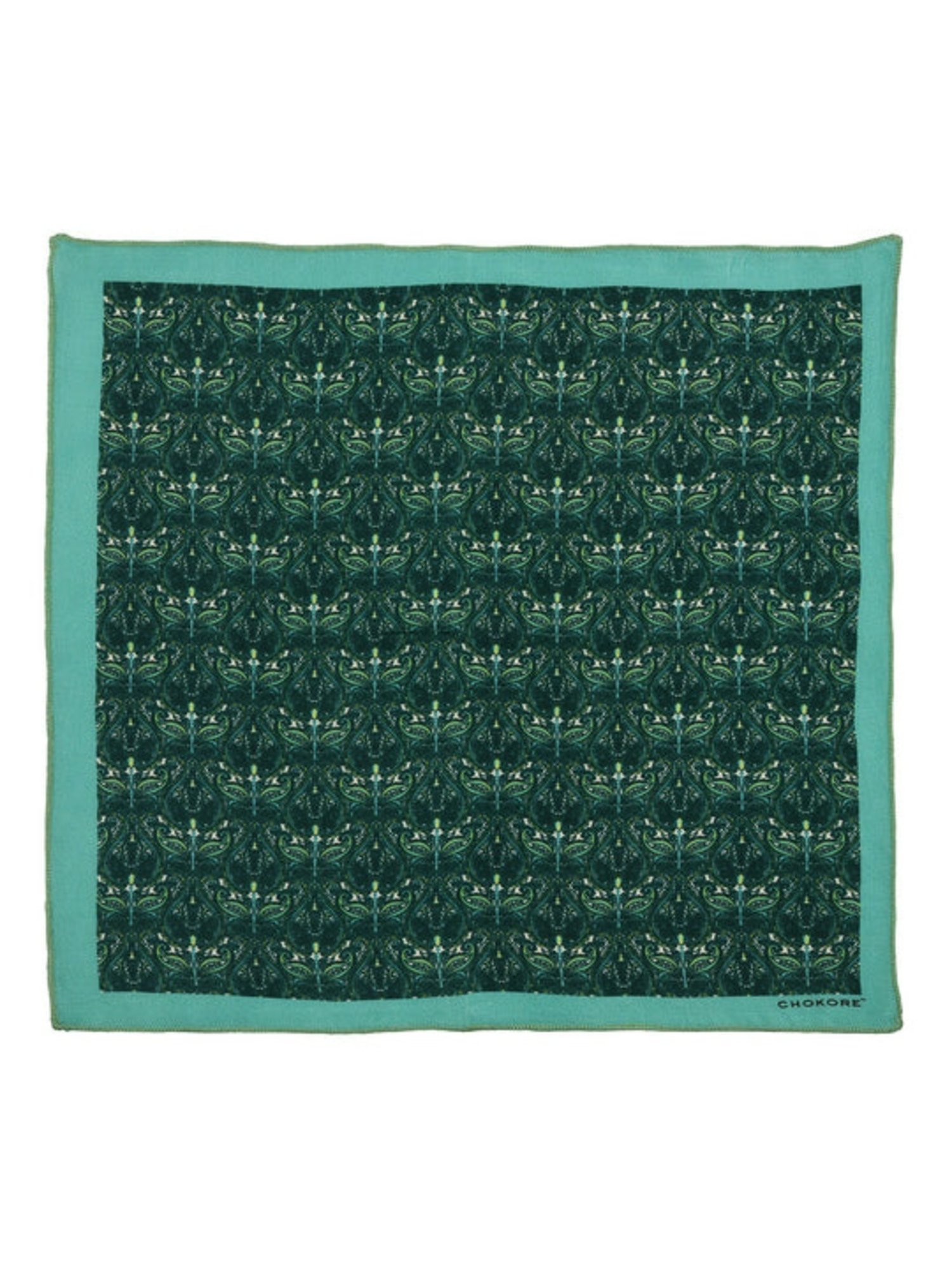 CHOKORE Green and Navy Blue Printed Pocket Square