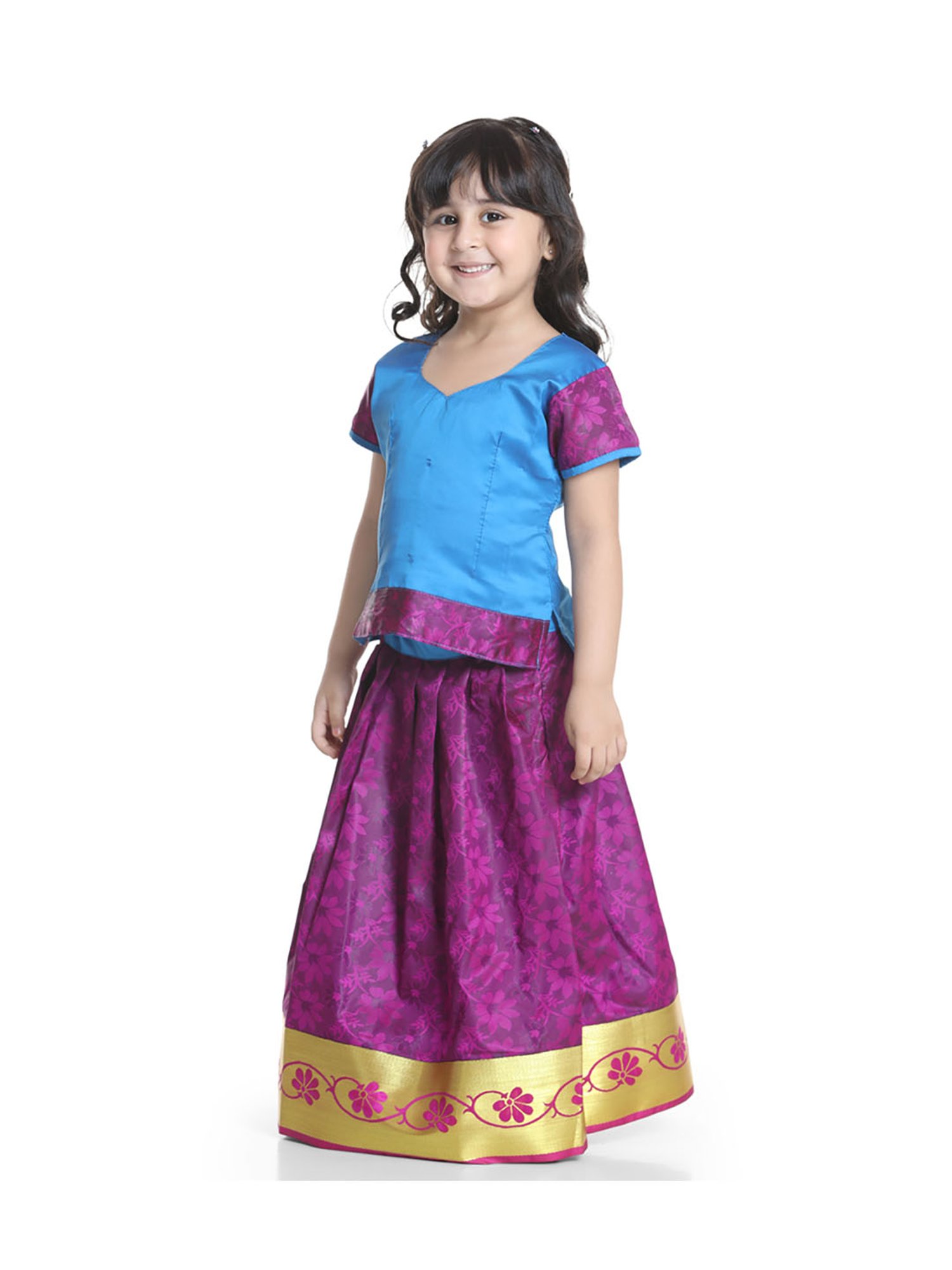 BownBee Kids Blue & Purple Printed Choli with Lehenga