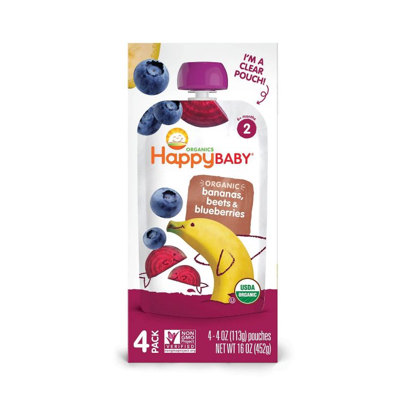 HappyBaby 4pk Organic Bananas Beets & Blueberries Baby Food Pouch - 16oz
