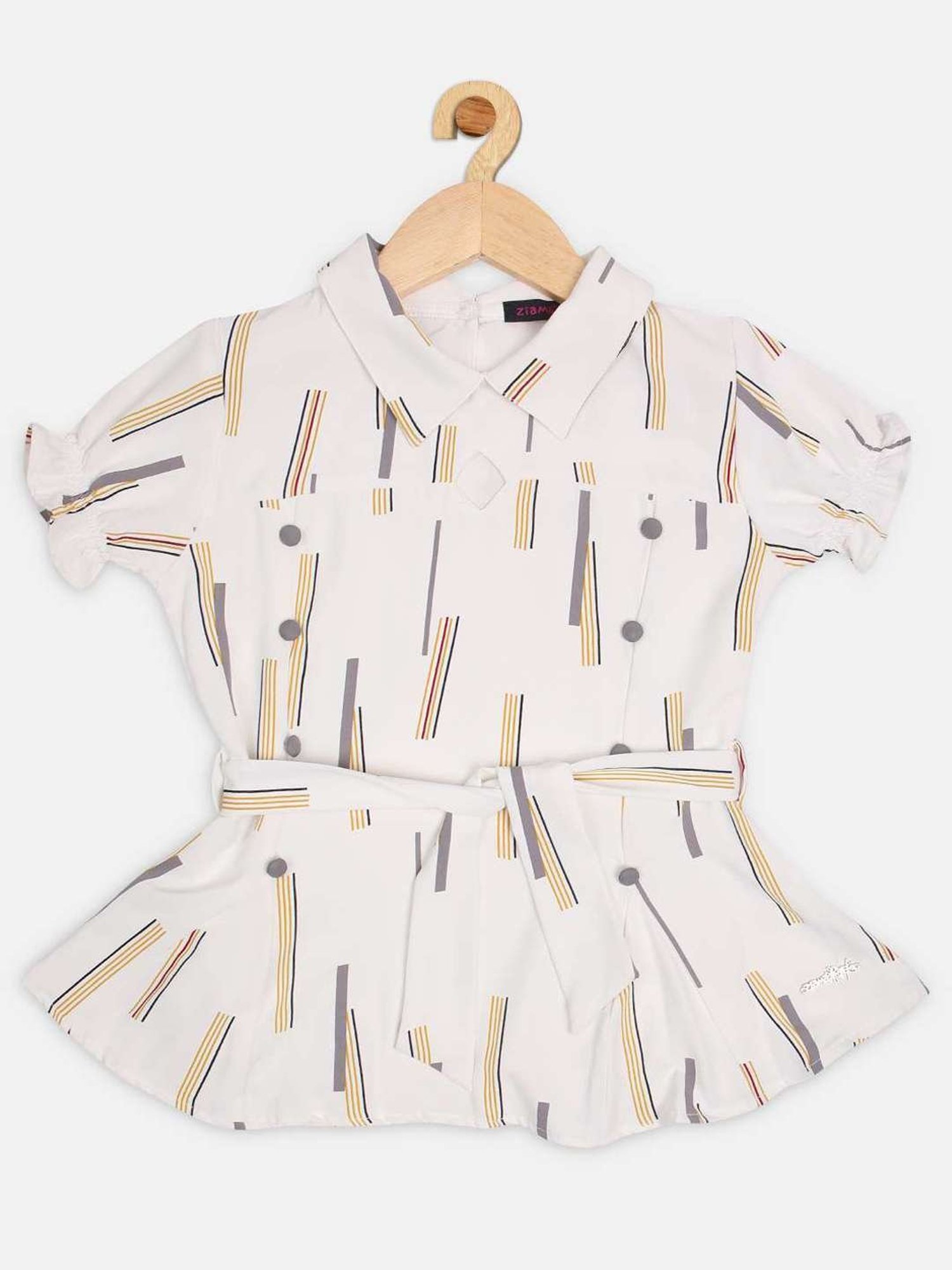 ZIAMA Kids White & Yellow Printed Top