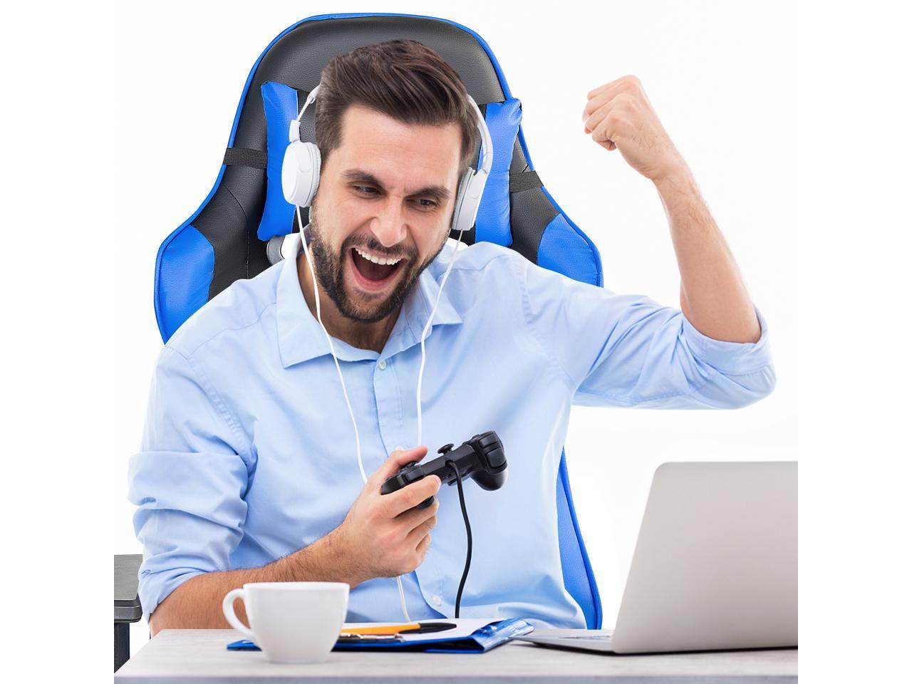 Weekan Gaming Chair Pu Leather Ergonomic Desk Racing Chair Height Adjustable Office Recliner With Removable Headrest Pillow and Massage Lumbar Cushion,Gray