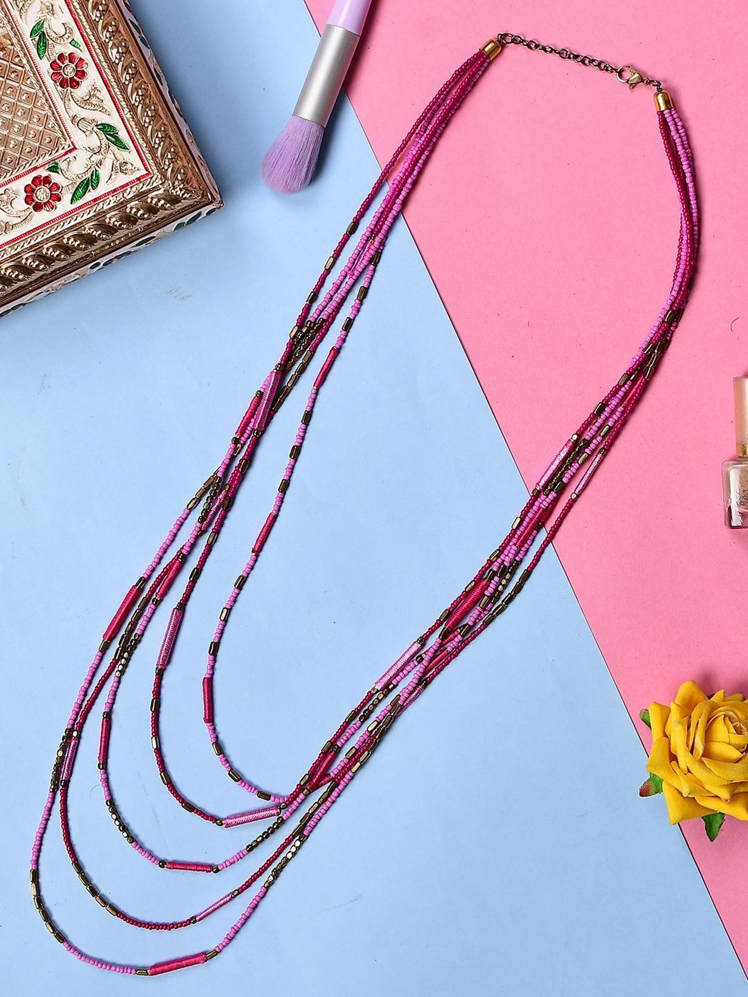 Imli Street Pink Long Beaded Handcrafted Necklace