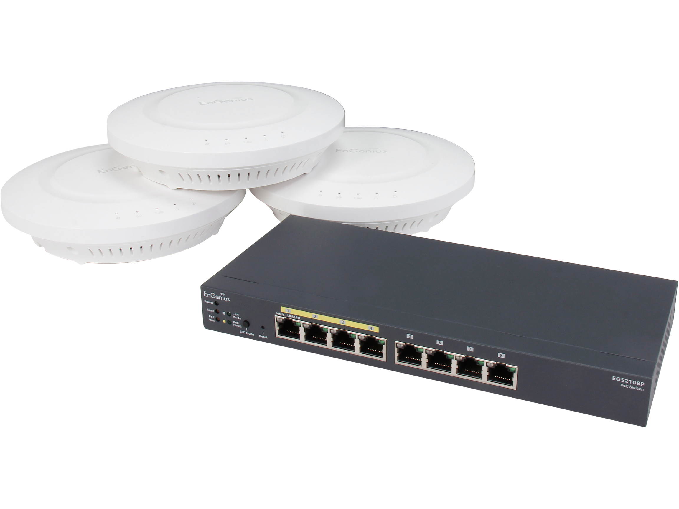 EnGenius N-EGS2108P Kit EGS2108P PoE Switch & Three EAP600 Access Point Bundle Kit