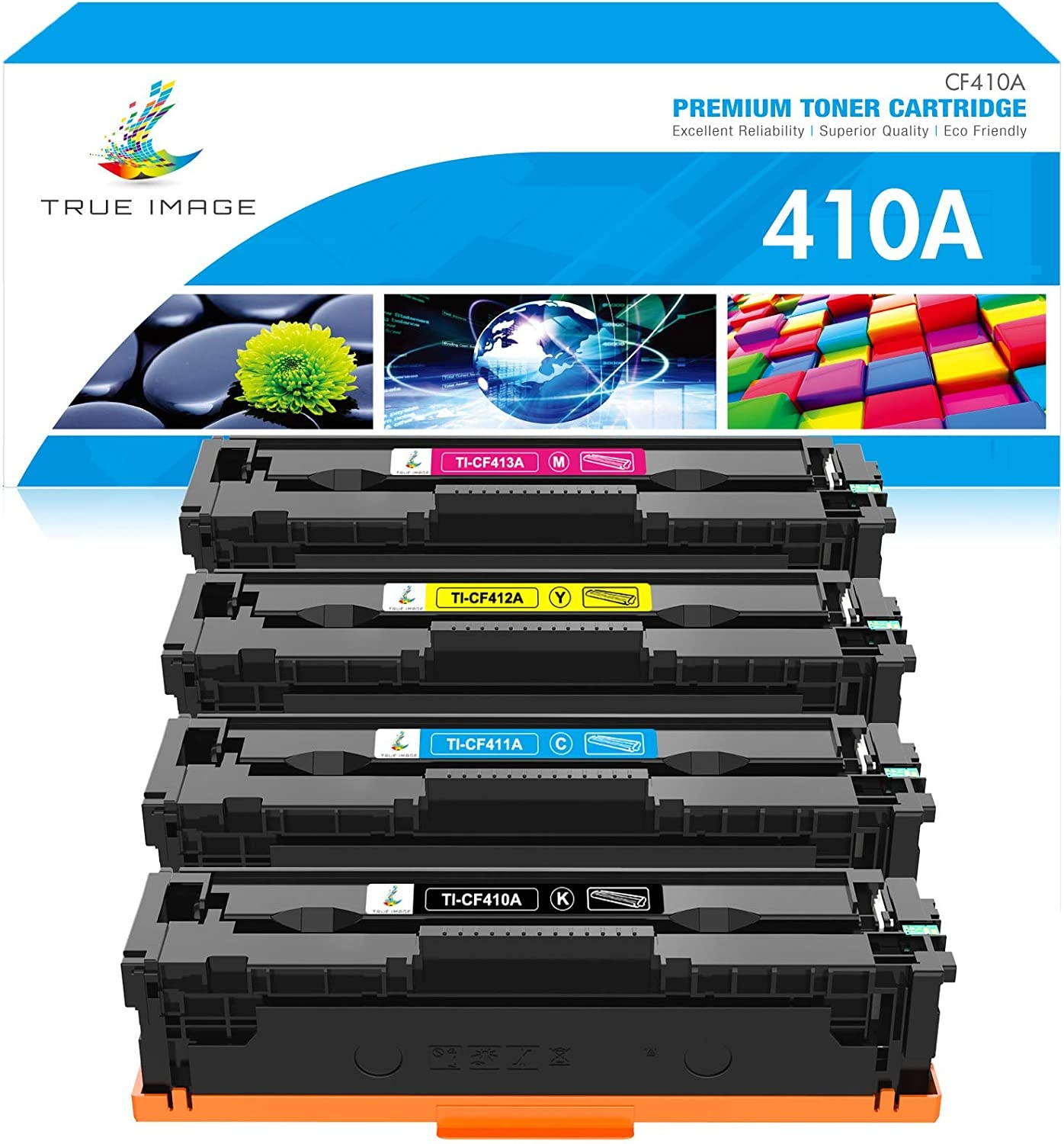 TRUE IMAGE Compatible Toner Cartridge Replacement for HP 410A CF410A CF411A CF412A CF413A Color Laserjet Pro MFP M477fnw M477fdw M477fdn M452dn M452nw M477 Toner (Black Cyan Yellow Magenta, 4-Pack)
