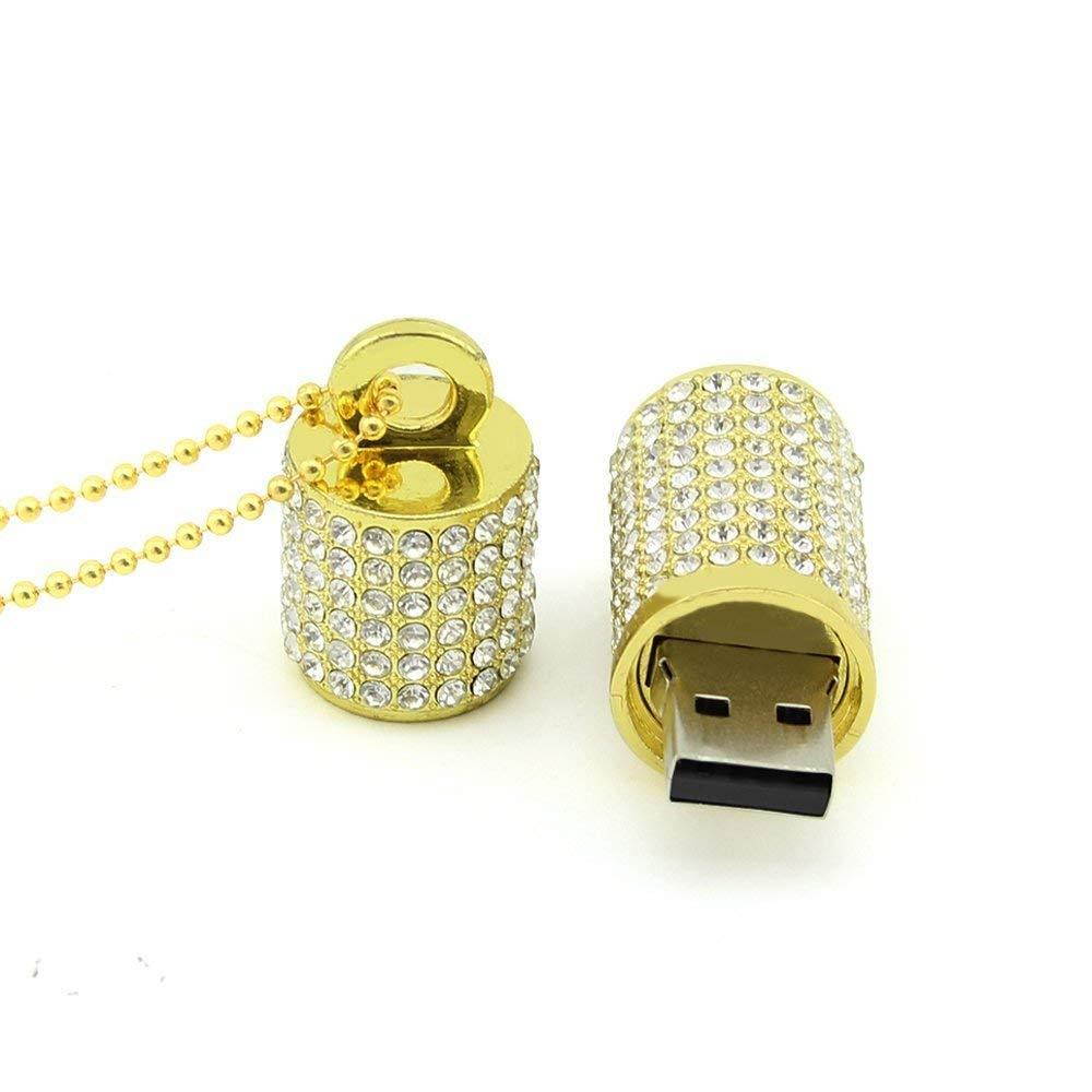 WooTeck USB Flash Drive,Bling Rhinestone Diamond Crystal Glitter Lipstick Case Shining Jewelry Necklace,64GB,Gold