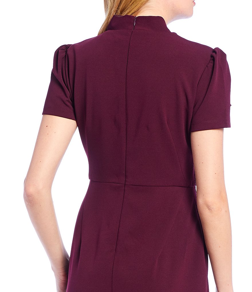 Maggy London Petite Size Tie Neck Puff Sleeve Stretch Crepe Sheath Dress