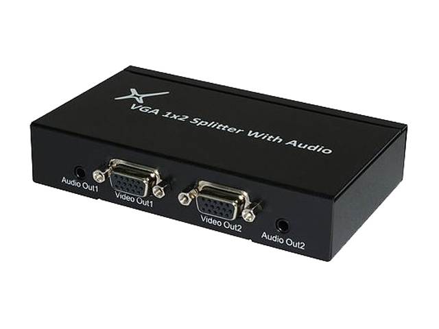 XtremPro 41138 VGA Splitter 1x2 Ports, 1 In 2 Out, 15 Pin w/ 3 Audio Ports, Resolution Up To 1920x1200 & 1080p, Amplifier Bandwidth To 500MHz For PC, TV Monitor Projector Screen Sharing - Black