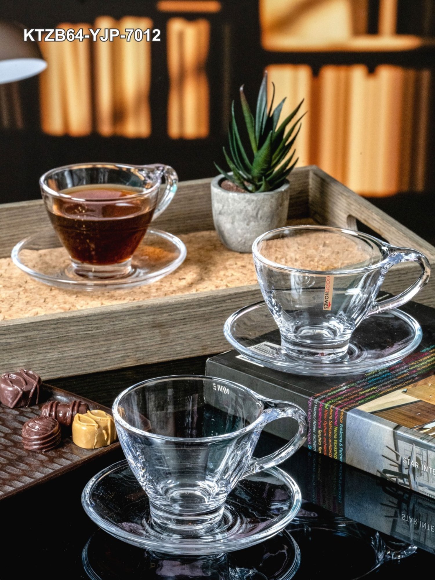 Goodhomes Transparent Glass Tea Cup & Saucer - Set of 6