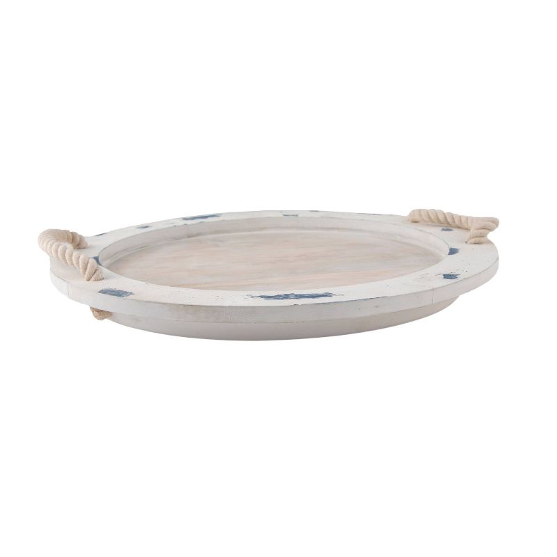 14" Mango Wood Round Serving Tray with Rope Handles - Thirstystone