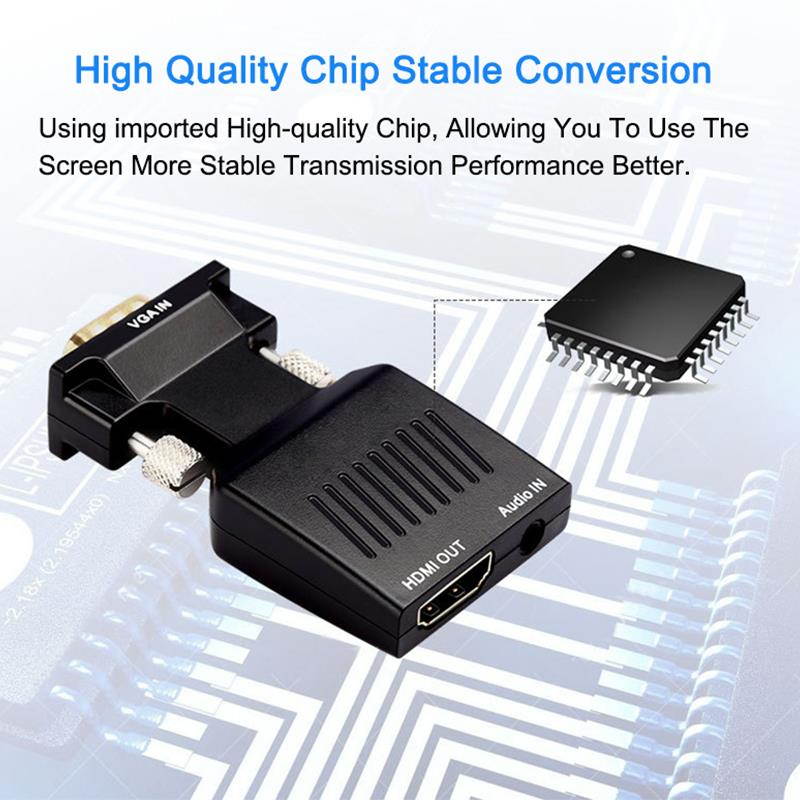 EGRINCY VGA To HDMI Converter 1080P Adapter HD Audio AV Adaptor HDTV Video Cable VGA2HDMI For HDTV PC Laptop Projector Xbox 360