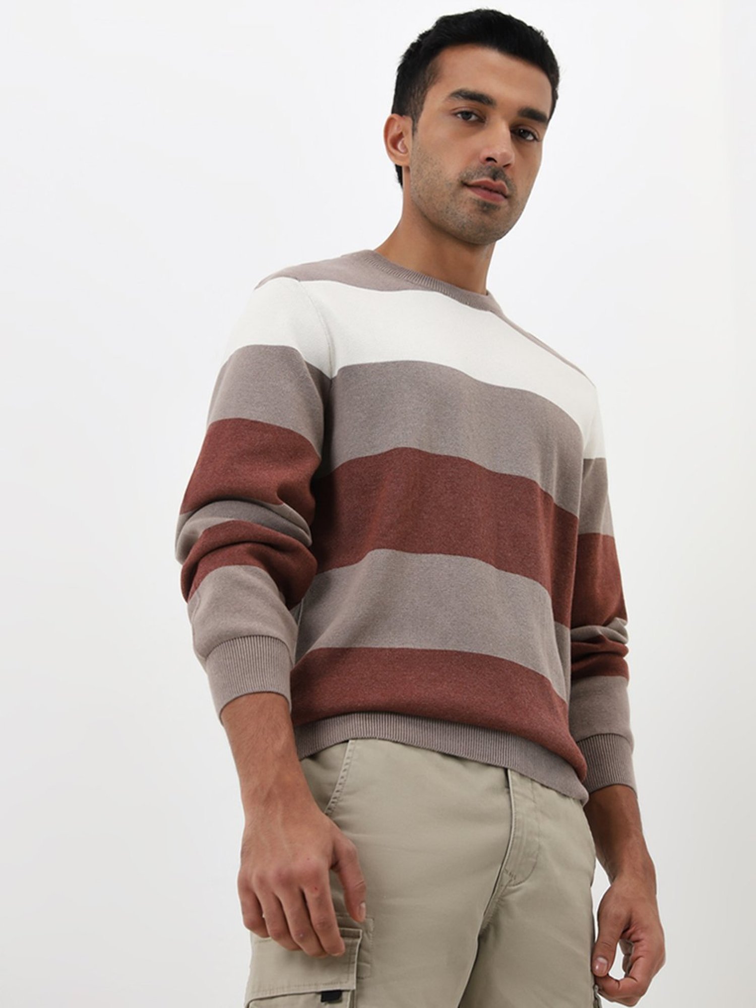 WES Casuals by Westside Rust Colour-Blocked Slim-Fit Sweater