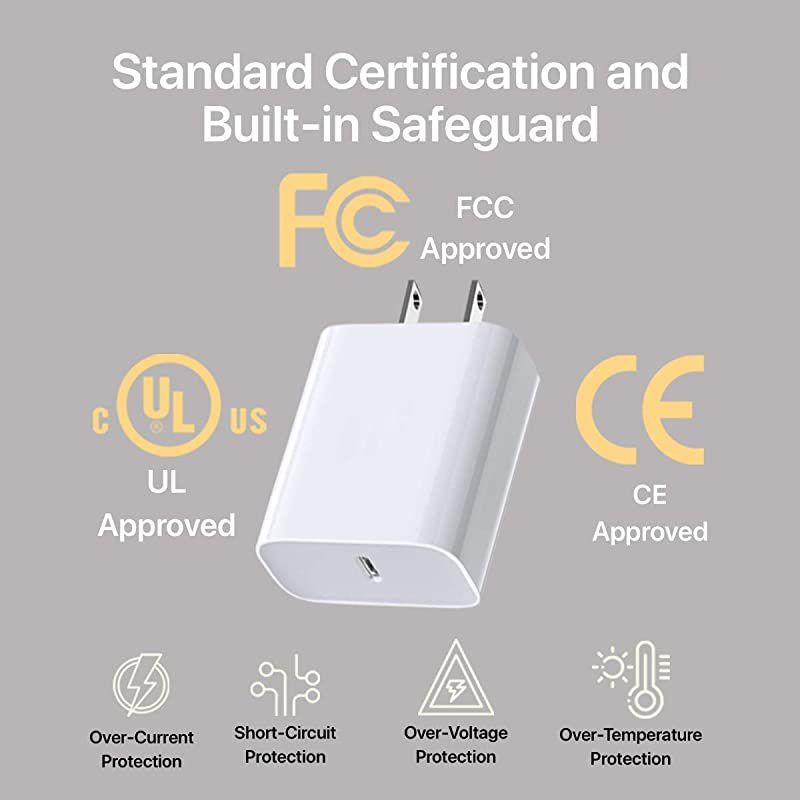 10ft USB C Charger 18W PD Fast Wall Charger for ipad ProNote 10 10+ Galaxy S20 Google Pixel 4 4LX LG V60 PD Fast Charging 10 Ft Braided Cord Phone Charger for Apple Devices